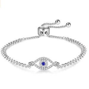 Silver Adjustable Slide Chain Evil Eye Sideway Cross Bracelet for Women Girls